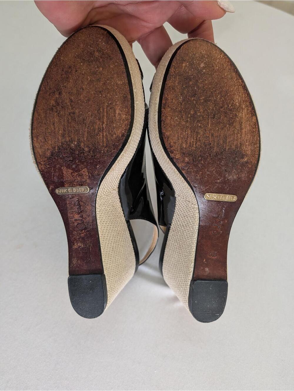 Cole Haan Black Patent Leather Wedge Sandals Size 6 - Picture 7 of 9